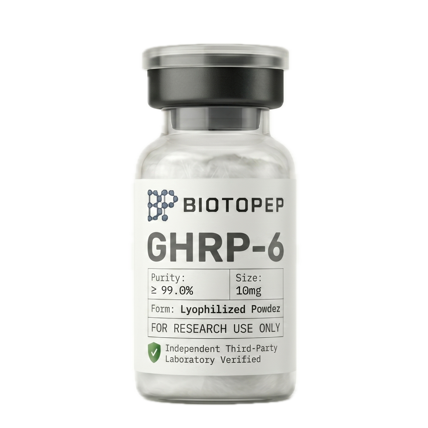GHRP-6 10mg lyophilized research peptide vial - Biotopep