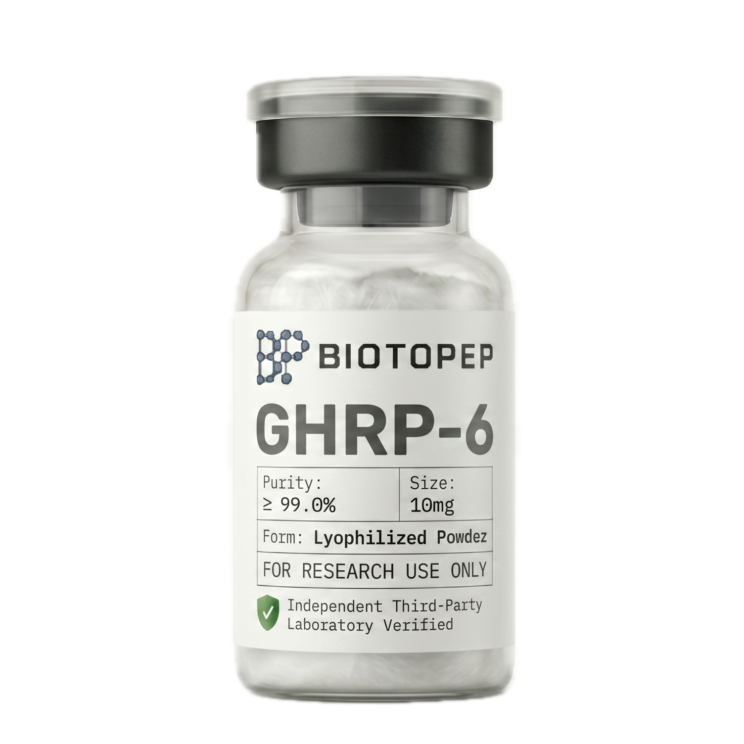 GHRP-6 10mg lyophilized research peptide vial - Biotopep