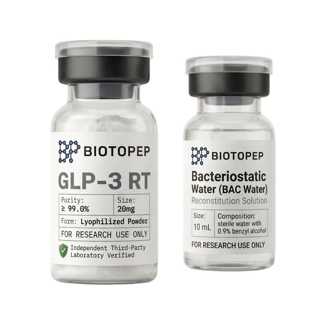 Reta Kit Retatrutide 20mg lyophilized GLP-3 RT + Bacteriostatic Water 10ml research peptide vials - Biotopep