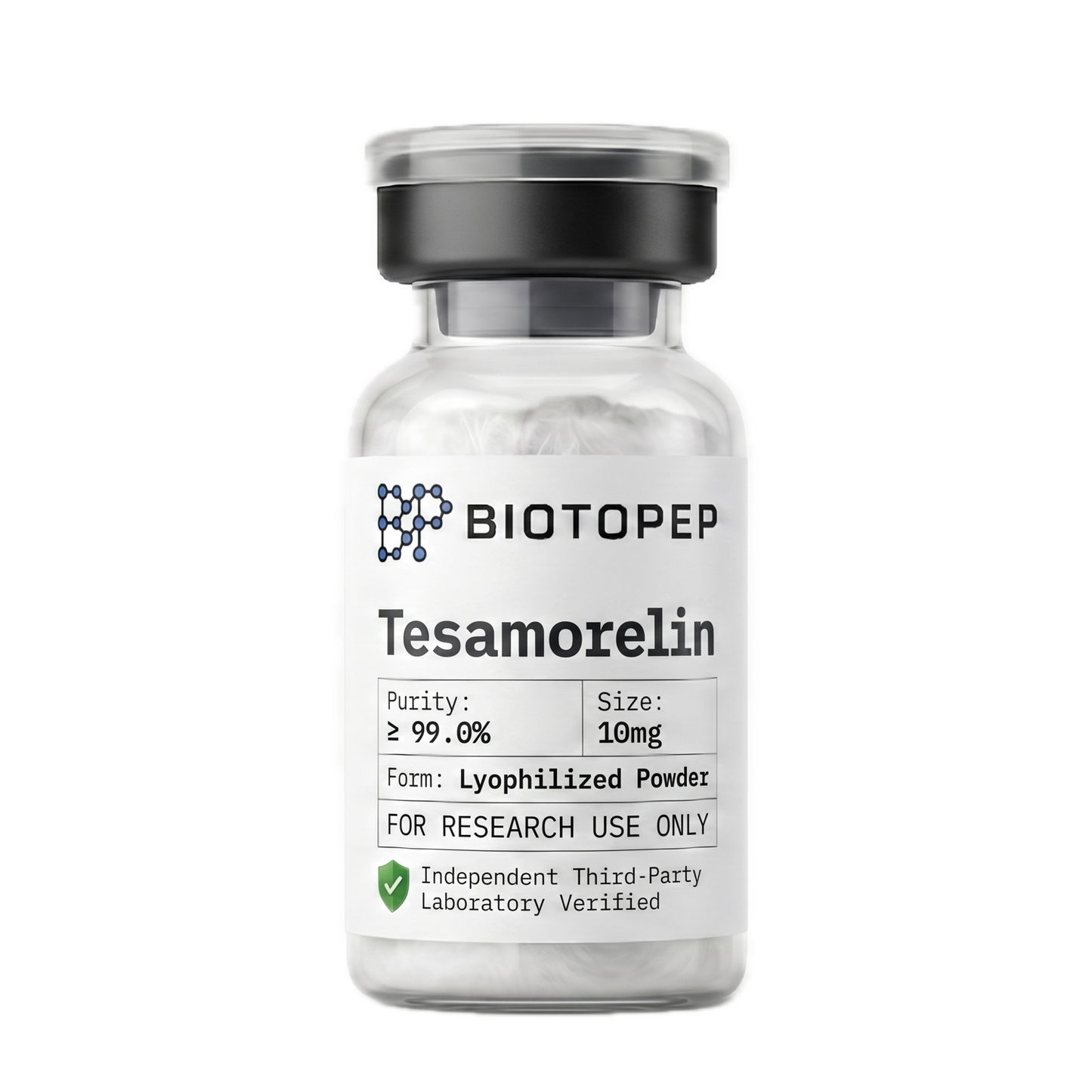 Tesamorelin 10mg lyophilized GHRH analogue research peptide vial - Biotopep