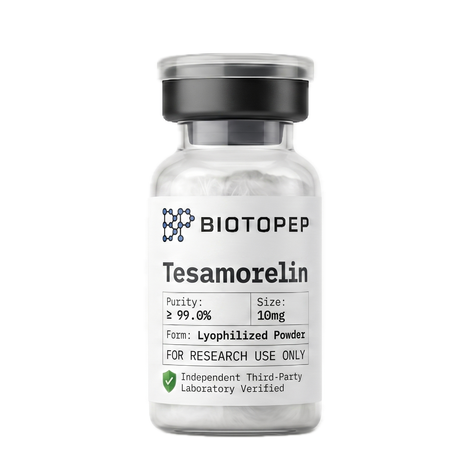 Tesamorelin 10mg lyophilized GHRH analogue research peptide vial - Biotopep