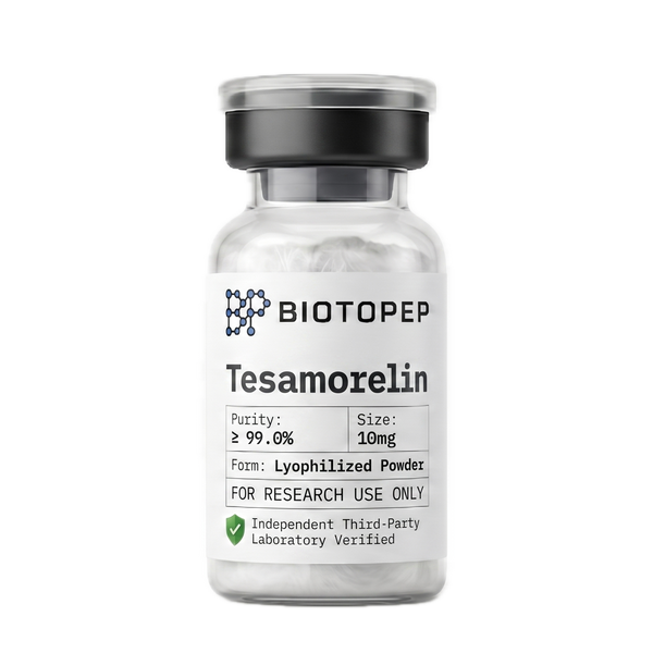 Tesamorelin 10mg lyophilized GHRH analogue research peptide vial - Biotopep